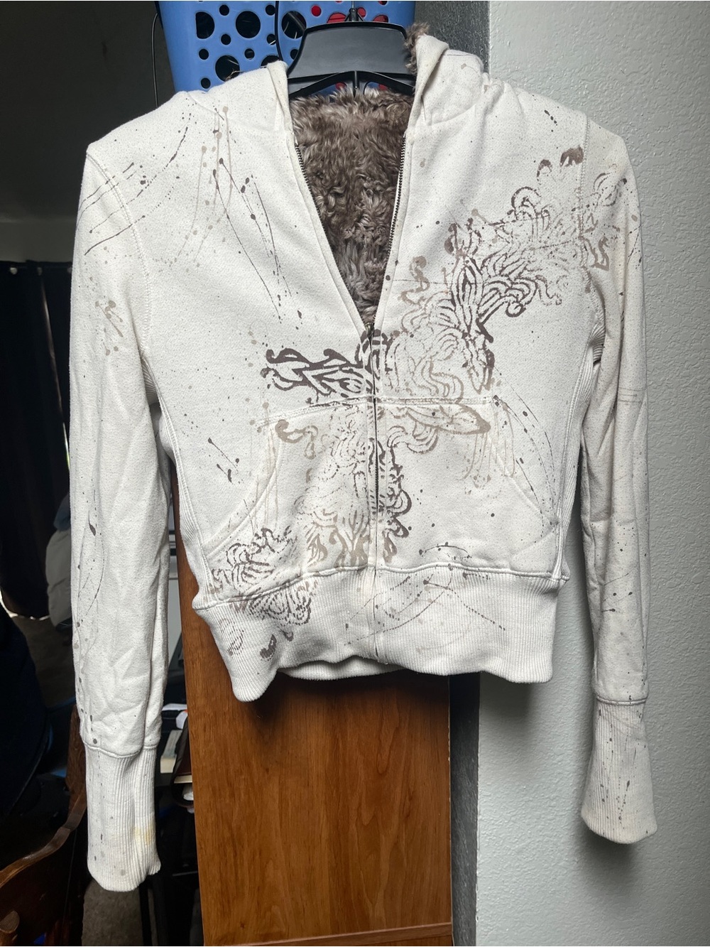 Miss Me Cream Hoodie with Brown Faux Fur Trim